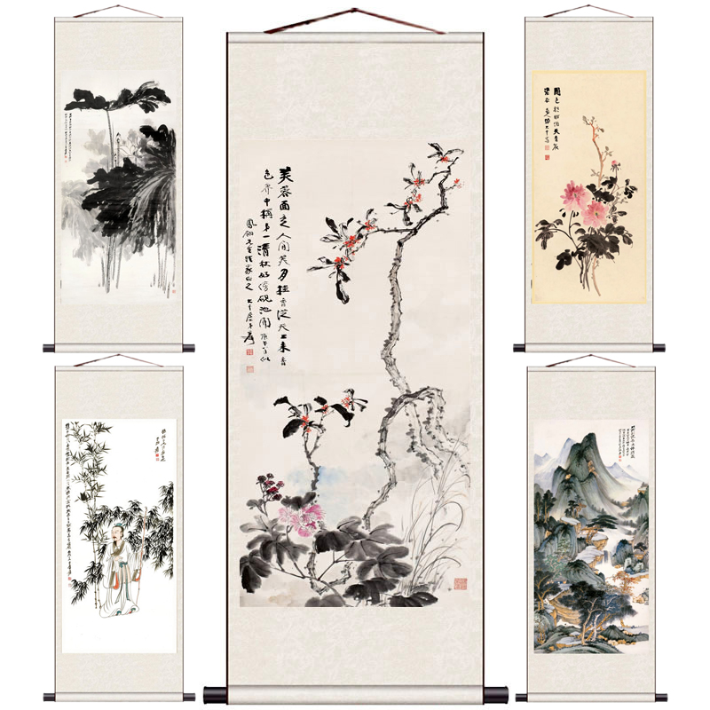 张大千月桂飘香丝绸画卷轴画办B公室挂画国画古董书法字画装饰画