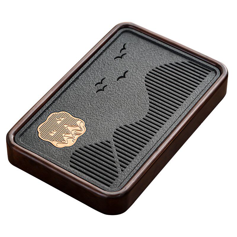 茶盘家用2e024新款仿乌金石实木功夫茶具茶台带排水储水单盘茶托