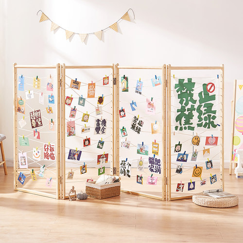 屏风隔断a移动折屏照片展示架网格照片墙玄关折叠实木宿舍装饰架