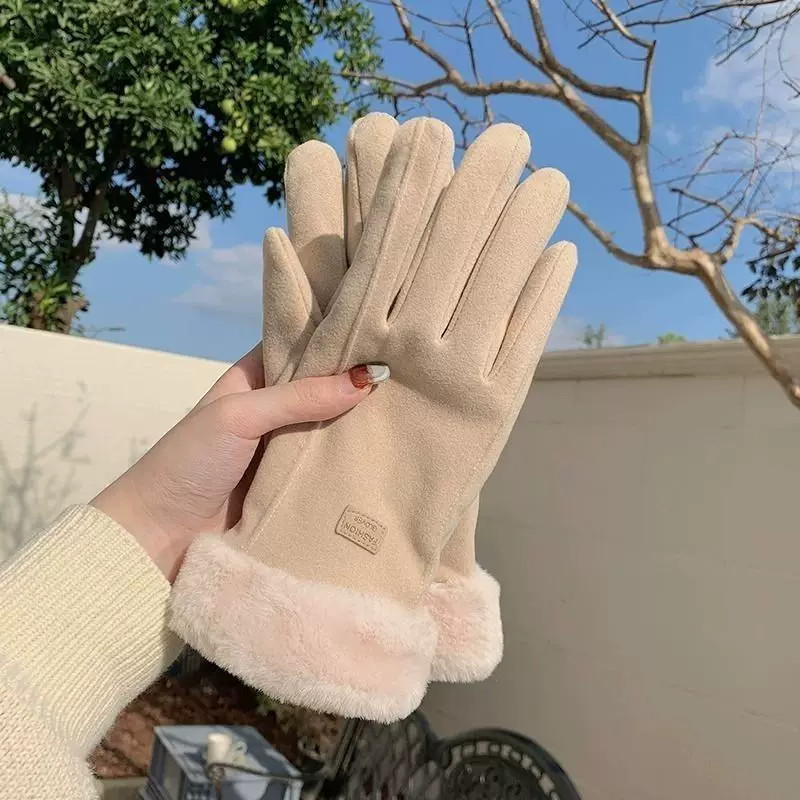 冬季加绒加厚防风触屏骑行手套女
