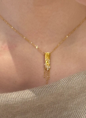 新中式小金块流苏吊坠项链毛衣链