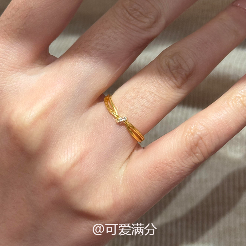 秋冬中古金色微镶交叉戒指女