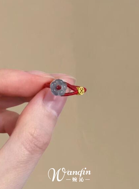 新中式红绳金币小花戒指女