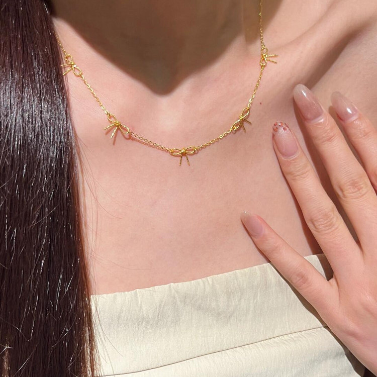 超仙韩式金色蝴蝶结项链女