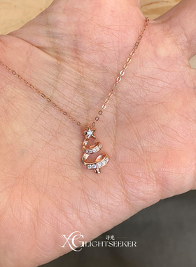 法式甜美玫瑰金圣诞树项链女