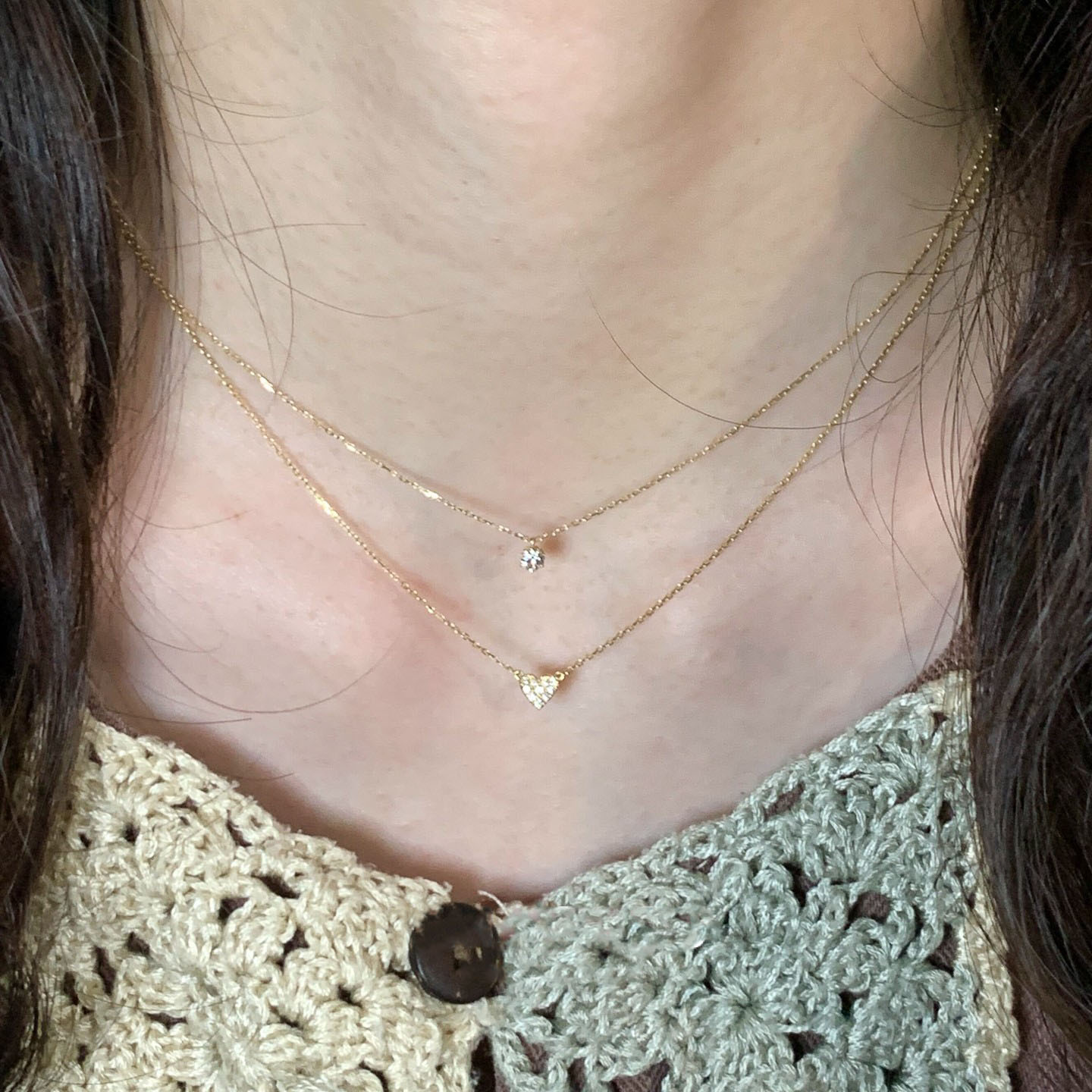 日系叠戴极细爱心吊坠项链配饰