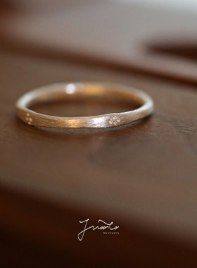 新中式錾花纤细素圈戒指女