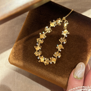 秋日来杏爆闪金色拉丝仿钻银杏树叶手链轻奢高级感重工千金感手饰