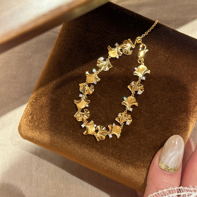 秋日来杏金色拉丝银杏树叶手链