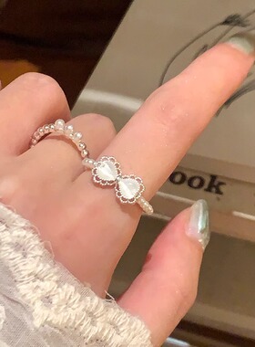 甜美蝴蝶结仿珍珠戒指女