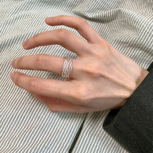 韩系银色拉丝多层环绕戒指小众设计轻奢高级感指环2025新款食指戒