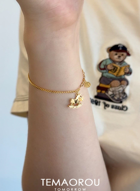 秋冬复古爆闪实心小木马吊坠手链