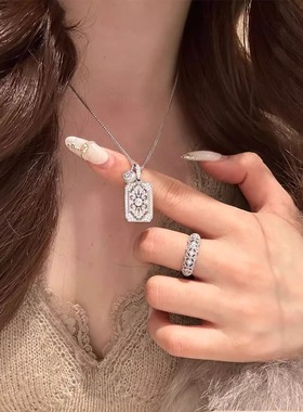 中古风满钻无事牌项链女配饰