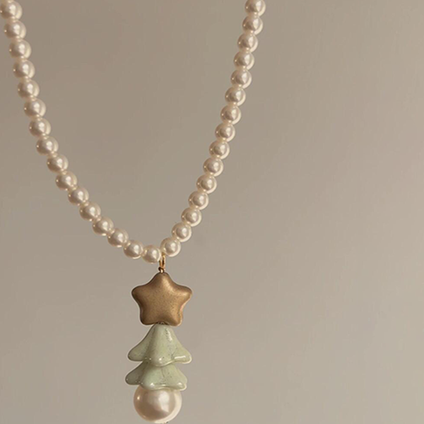 法式复古仿珍珠圣诞树项链女配饰