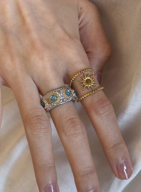 中古仿绿松石太阳花雏菊戒指女生
