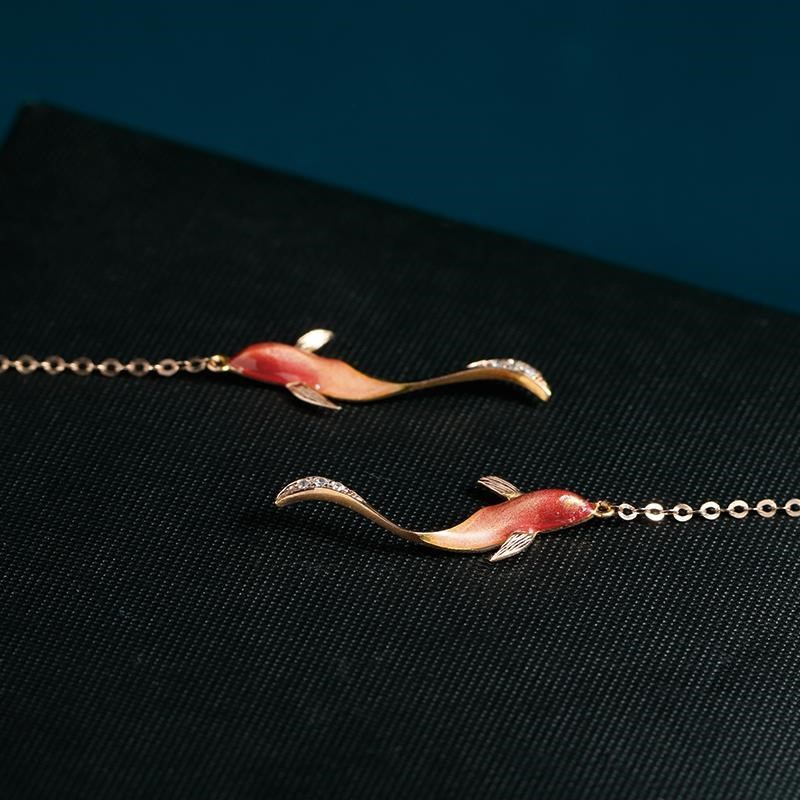 新年好运锦鲤仿珐琅耳线鎏金耳环