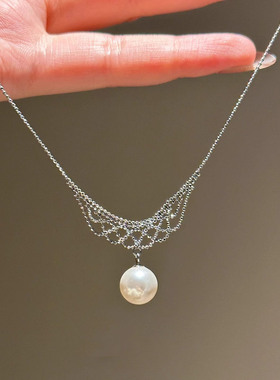 银色蕾丝人造珍珠项链女颈链