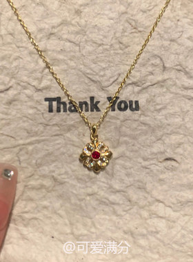 秋冬复古鸢尾花红仿锆石项链女