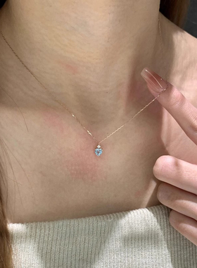 宝石蓝爱心仿钻项链女轻奢吊坠