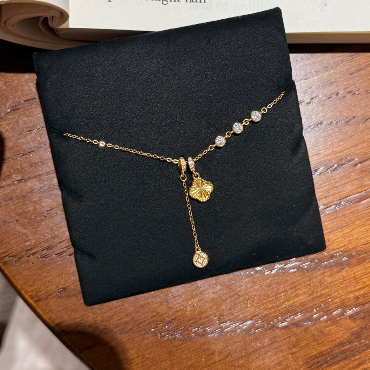 新中式拉丝四叶草铜币吊坠项链