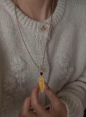 新中式金色上上签吊牌编绳项链