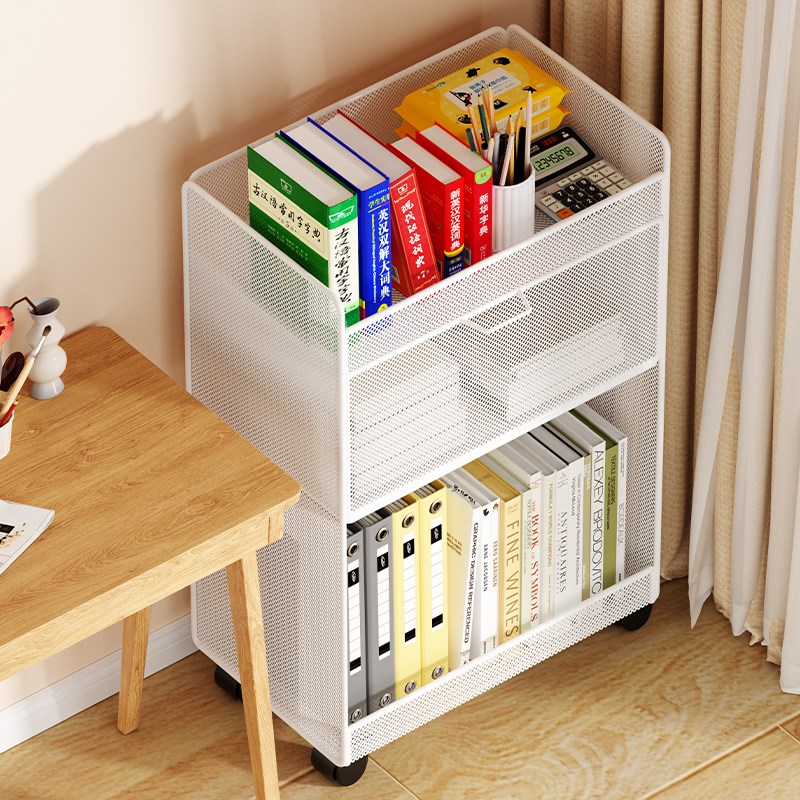 桌面落地书架置物架多层可移动带轮小推车办O公室桌下桌旁收纳架