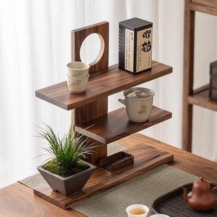 胡桃木置物架桌面博古架实木茶具D架子新中式茶杯茶壶收纳展示架