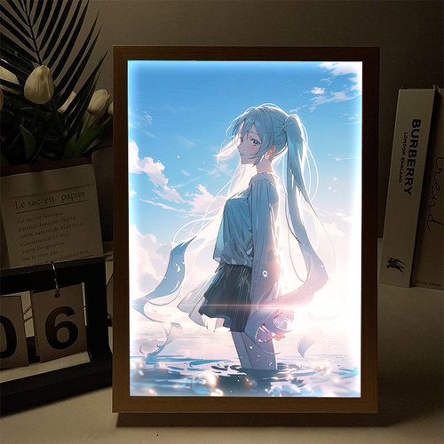 初音未来周边手办灯光画镜子摆件氛围灯小夜灯床头画创意生日礼物