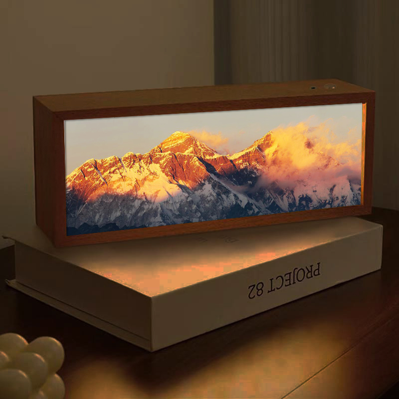 日照金山灯光画创意家居办公室发光摆台画雪山风景氛围感小夜灯