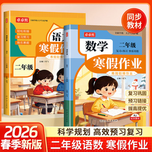 2026新寒假作业二年级上册语文数学全套人教版同步小学2年级语数预复习下册寒假衔接小学假期每日一练练习册