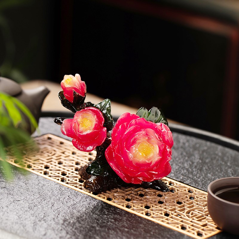 变色茶宠花开富贵茶玩牡r丹花摆件茶桌茶台茶盘装饰品茶具茶道配