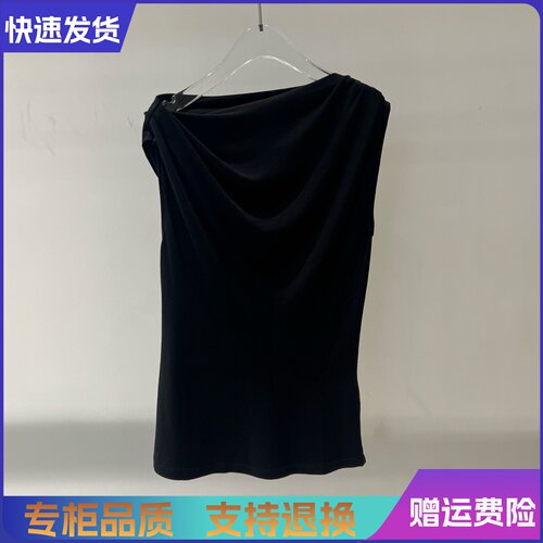 艾诺丝2026夏季新款设计感黑色无袖荡领针织衫上衣女BR602182