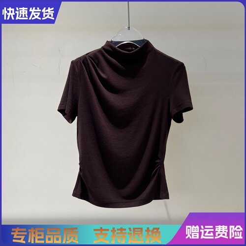 艾诺丝正品国内代购2026秋季新款短袖半高领针织衫女603140-489