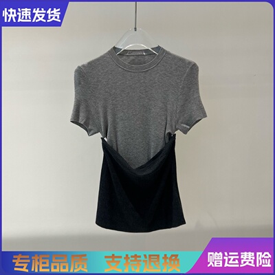 艾诺丝正品2026春新款短袖修身显瘦两件套针织衫女BR802193