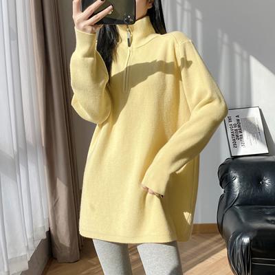 秋冬新款半拉链高领长袖中长款毛衣女宽松遮屁股内搭打底针织上衣