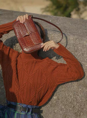 法式软糯麻花毛衣女秋冬高领日系复古内搭针织衫慵懒风外穿上衣厚