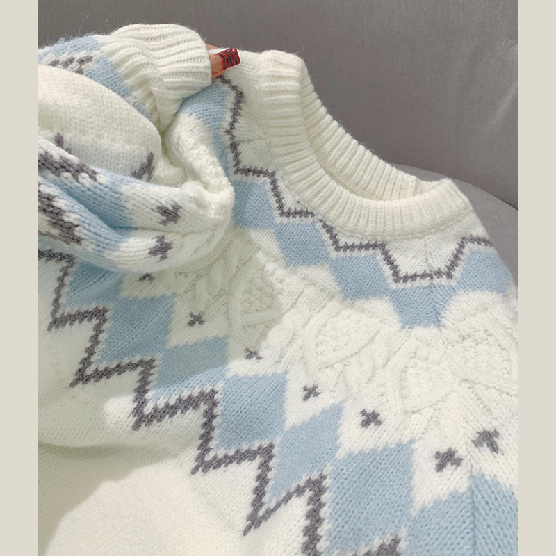 2025新款白色费尔岛毛衣女秋冬奶fufu软糯针织衫宽松加厚内搭上衣