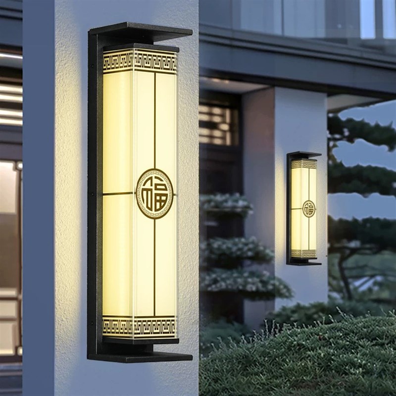 太阳能户外防水壁l灯新中式简约仿云石纹理别墅大门庭院室外墙壁