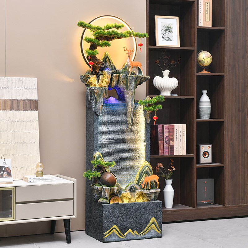 高山流水生财g摆件循环水客厅水幕墙公司办公室水景装饰乔迁开业