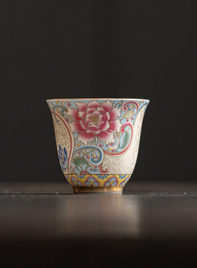 掐丝银工艺小号个人杯陶瓷玉兰茶A杯单杯珐琅彩宫廷风品茗杯纸盒