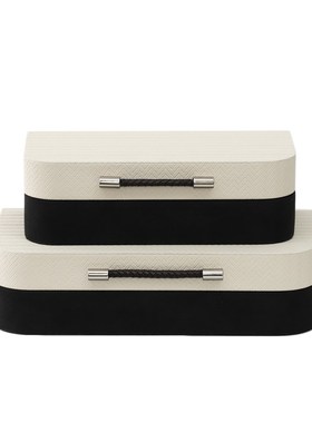 极简法式现代皮革把手盒轻奢样板间卫生L间收纳盒气质组合摆件