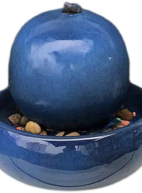 欧式陶瓷喷泉流水加湿器蓝色摆件B家居客厅桌面创意水景工艺品摆