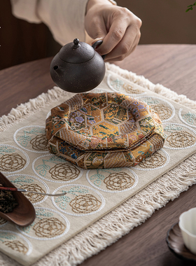 蝉舍布艺八角壶承茶室中式复古茶壶垫隔热垫家用轻奢茶道八角垫