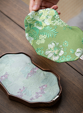 蝉舍如意锁胡桃木织锦干泡盘家用中式轻奢干泡席壶承茶壶隔热垫