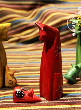 新家装饰品纯手工艺品非洲肯x尼亚皂石动物雕刻猫老鼠客厅桌面摆