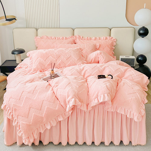 高档加厚兔兔绒被套单件双面加绒牛奶珊瑚绒保暖荷叶花边被罩冬季
