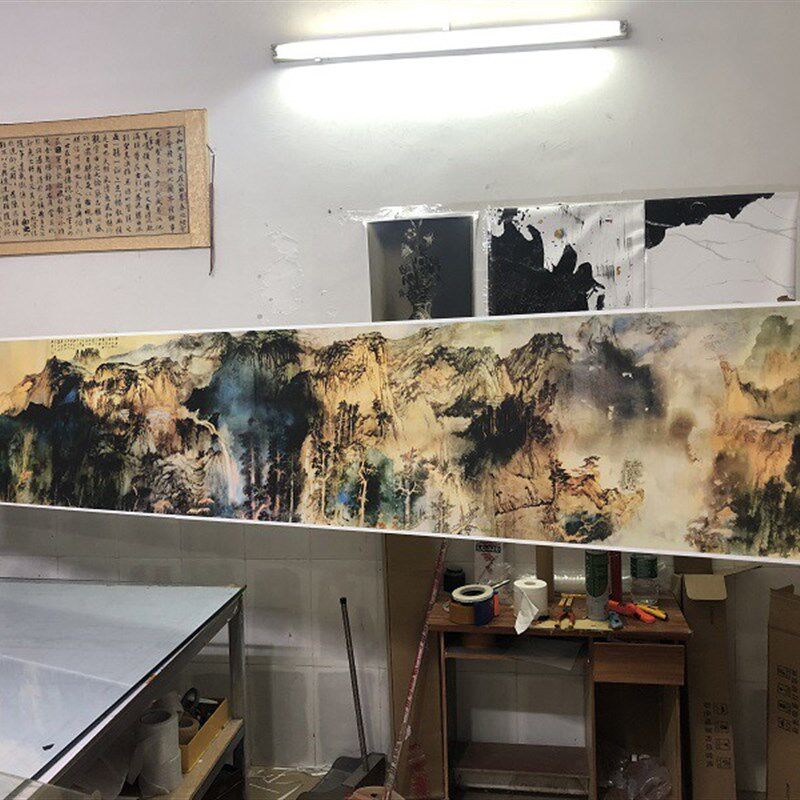 名家水墨风景山水国画横轴张大千庐山图家居卧室背景墙室内装饰画