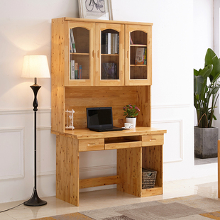 重庆实木家俱厂定制全柏木台式电脑桌带书架办公桌书柜木质办公桌