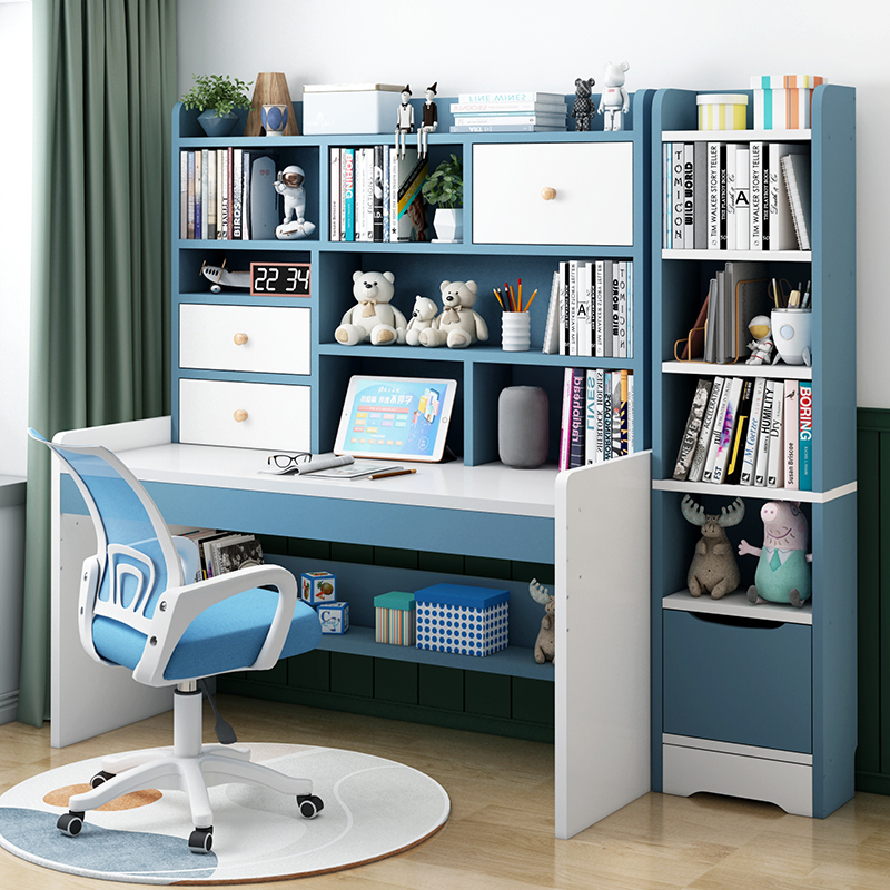 电脑桌家用卧室写字桌小学生作业桌书桌书柜儿童学习桌椅收纳套装