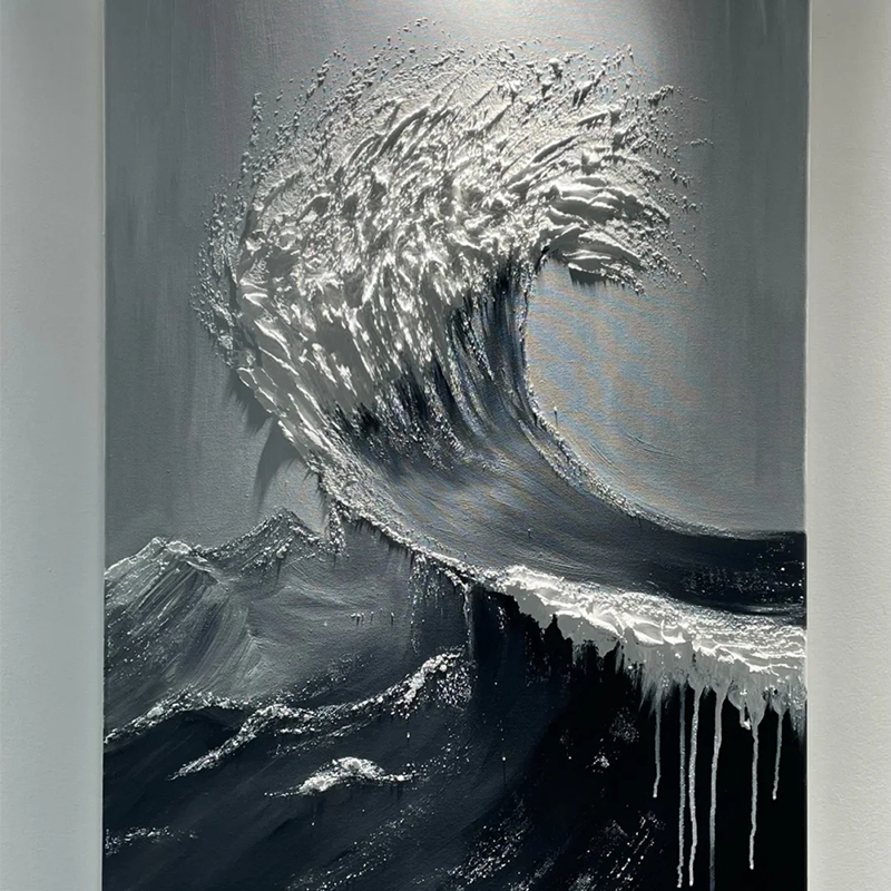 新 怒浪狂涛手工石英砂丙烯肌理画立体沙滩风景房间装饰 适合小白图片